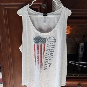 Harley-Davidson Women's White and Blue Tank Top 3X